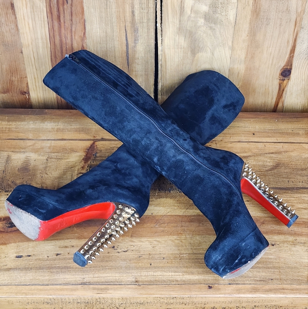Christian Louboutin Black Suede Taclou Knee High Boots - Picture 11 of 15